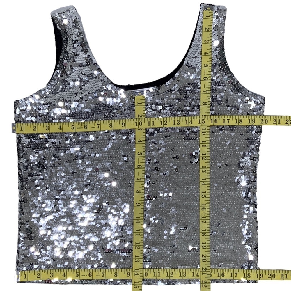 Eleanor P Brenner Sequin Tank Sparkling Scoop Neck Top Sleeveless Women Silver M - Picture 3 of 15